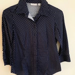 Blue and white diamond pattern button down shirt
